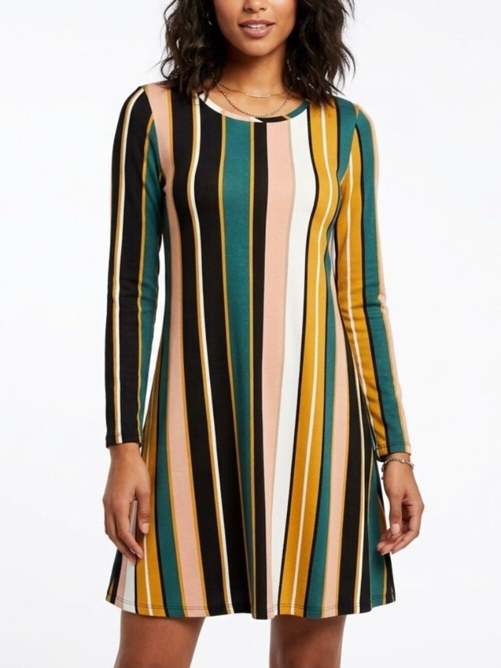 TMG Long Sleeve Vertical Stripe Dress Size Medium Fall Winter Modest